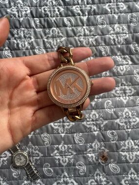 Michael Kors Rose Gold-Tone MK Pavé Dial Chain Bracelet Watch